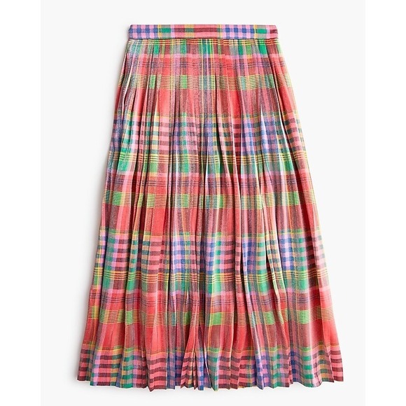 J. Crew Dresses & Skirts - J.Crew Women's Metallic Shimmering Plaid Pleated Midi Skirt Multicolor Sz 10 NWT